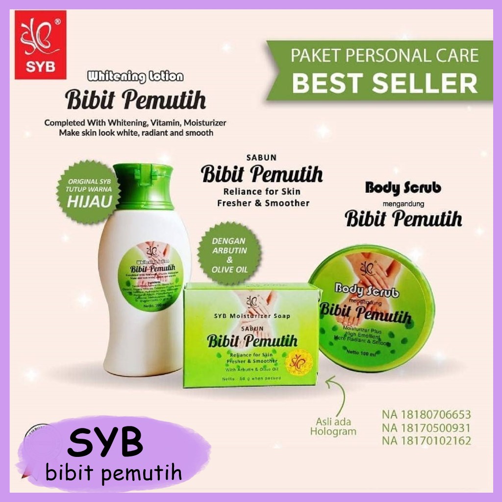 SYB BIBIT PEMUTIH LOTION, SABUN,BODY SCRUB,BODY SERUM,SABUN BATANG ORIGINAL BPOM