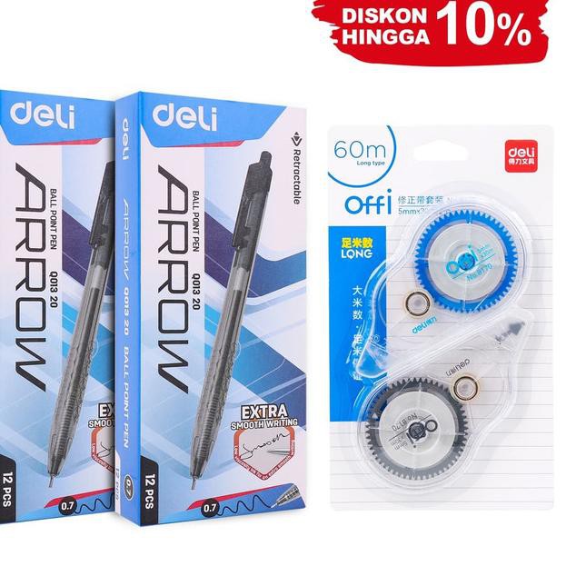 

★★★ YJRI Deli set office 1 - 24pcs retractable pen 0.7mm + correction tape ¯