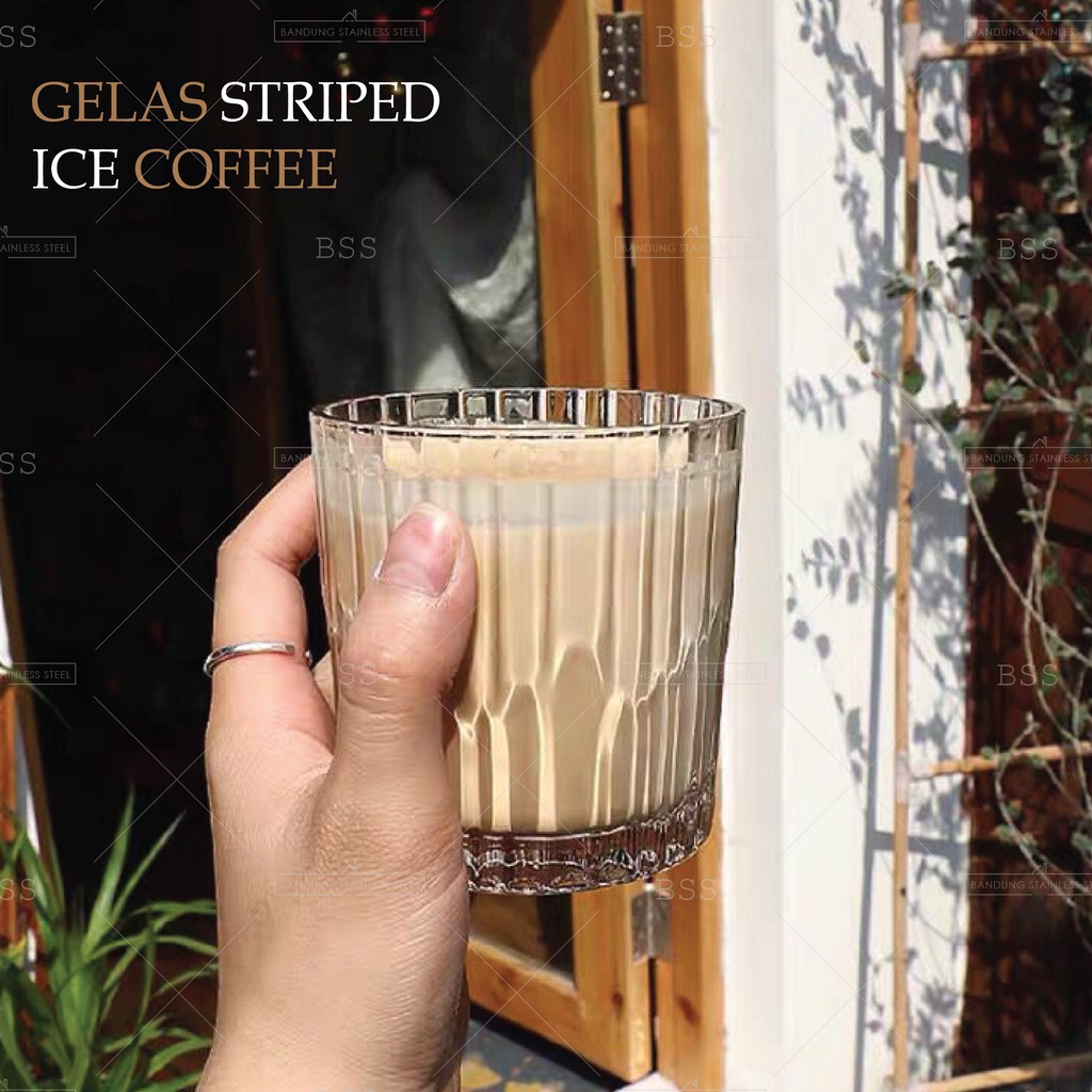 Striped Glass Coffee Gelas Kaca Kopi Chip Frappuccino Dessert Cangkir Unik Lucu Cantik Simple Elegan