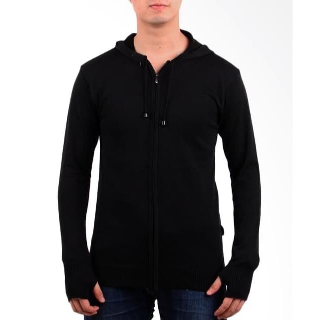 Jaket Pria murah simple import  HOODIE RAJUT HITAM - JAKET SWEATER MURAH PRIA WANITA DISTRO PR 95RAP