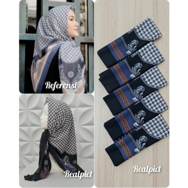 Kerudung vanilla hijab jilbab leopard love rantal polkadot / vanilla hijab segiempat voal motif vanilla chain / deenay kw button kw lasercut-Houndstooth abu