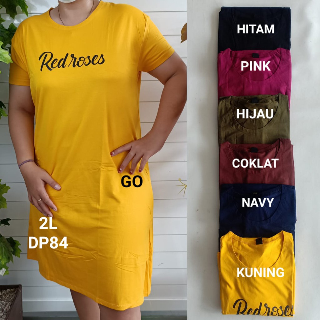 gof DP LMN DRESS/DASTER Wanita Casual Motif Polos Pakaian Perempuan Lengan Pendek