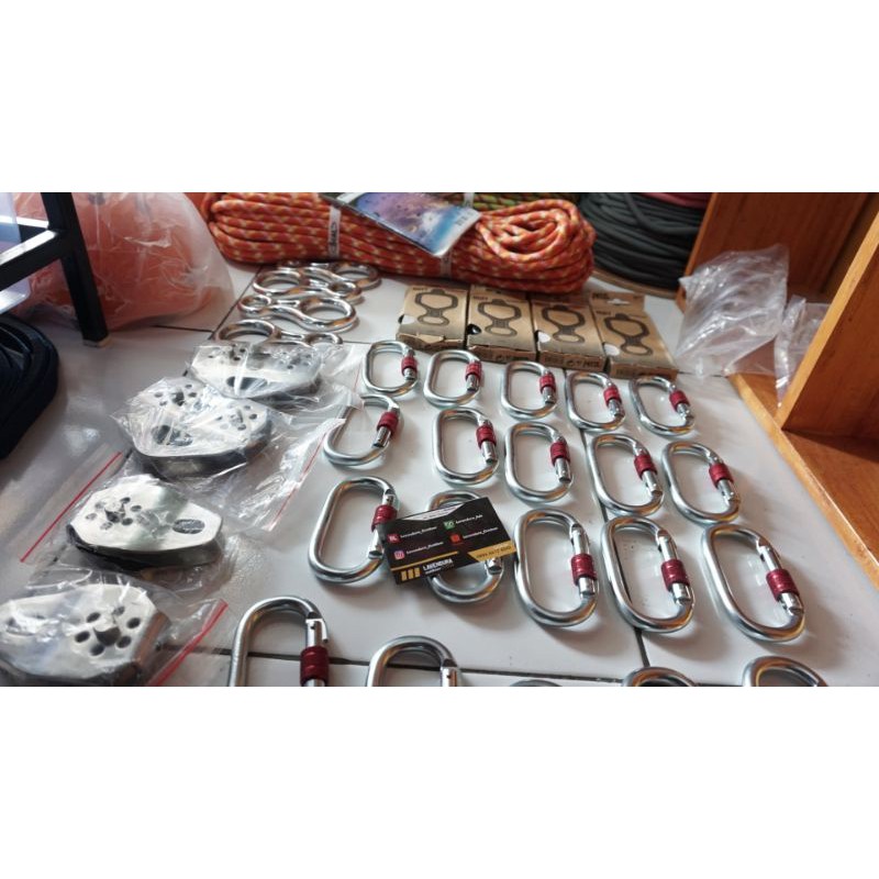 Paket flying fox 100m karmantel helm harness fullbody figure eight carabiner petzl pulley