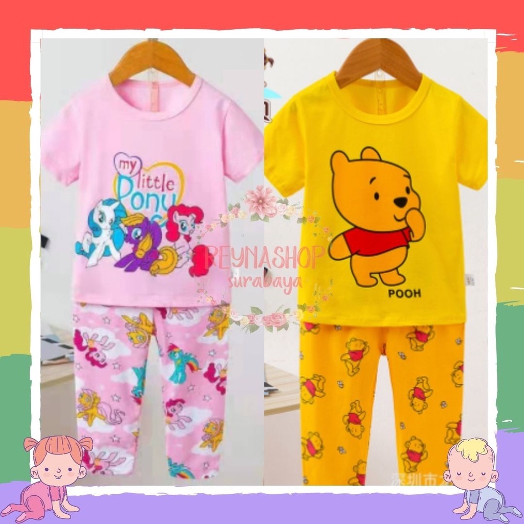 (SBG-SBH)  CP Baju Anak Setelan Anak Lengan Pendek Celana Panjang Motif Lucu Import