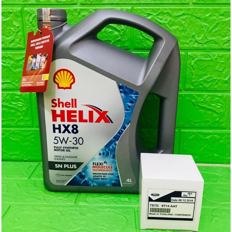 Oli mesin Shell helix HX8 5W-30 4liter paket filter oli Ford fiesta / ecosport