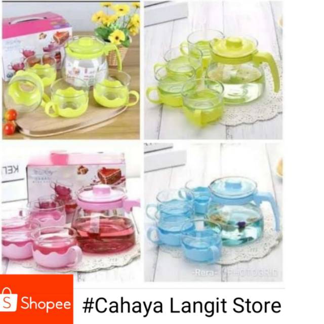 Teko Cantik 1 set dengan gelas murah harga 75000 . Sudah dapat teko kacanya dan 4 gelas cantik