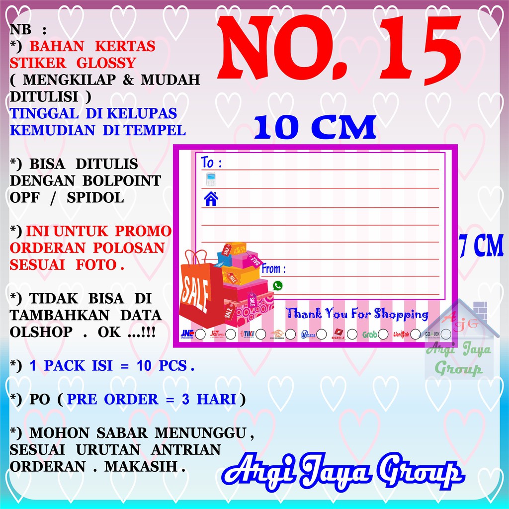 

Promo!Stiker Label Pengiriman Polosan No = 15 (10x7cm) 1 Pack = 10 Pcs