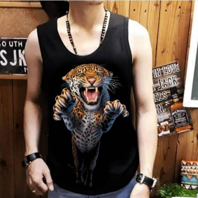 Juyan official kaos dalam singlet pria tanktop motif macan loreng 01