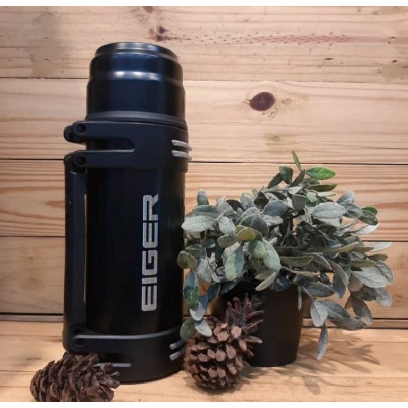 botol minum therno 1200ml EIGER1998/7021-BLACK -- thermos air panas 1200ml - botol minum - original 