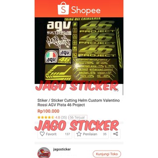 Cutting Sticker Stiker Helm VR 46 AGV Pista Custom Vale Cutting Sticker Stiker Helm VR 46 AGV Pista Custom Vale