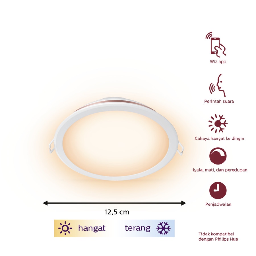 Lampu Philips Smart Wifi LED Downlight 12.5W - Tunable White (Putih) 12.5 Watt Panel Ib Bluetooth Hias Plafon Ceiling SNI Original Garansi Resmi Pintar WIZ app