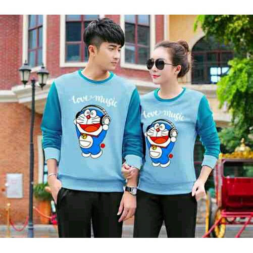 kaos Couple Cp Sweater Doraemon Soft Blue Kaos Couple Doraemon