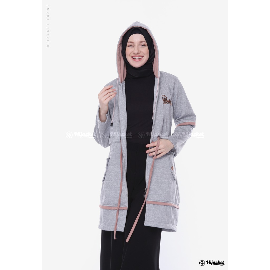 HIJACKET AURELIA FASHION MUSLIM HIJAB  MUSIM DINGIN - JAKET HIJAB PREMIUM BAHAN TEBAL CASUAL LOOK-Grey
