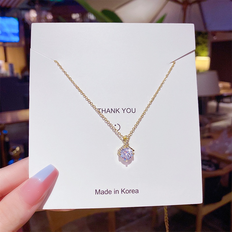 Korea Titanium Steel Kalung Fashion Wanita Kristal Liontin Rantai Hadiah Perhiasan Wanita