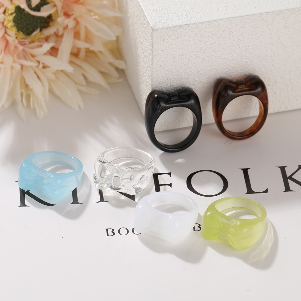 IFYOU Fashion Bowknot Resin Rings Colorful Flowers Ladies Finger Rings Women Jewelry Accessories