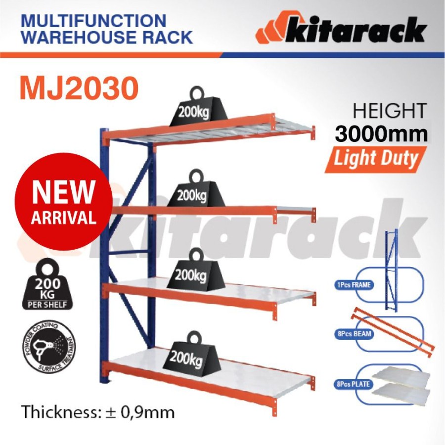 WAREHOUSE RACK 3 METER 4 SUSUN - KITARACK MS2030 RAK GUDANG LIGHT DUTY