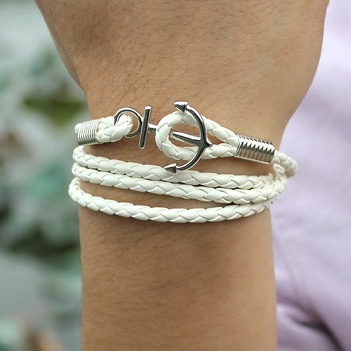 Hu Hu Hu Hu Hu Alat Bantu Pasang Kacamata♡ Gelang Multilayer Bahan Kulit Imitasi Aksen Jangkar Infinity Untuk Pria