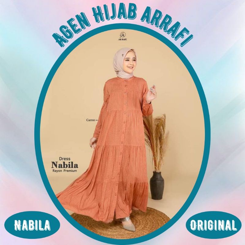 baju muslim dress gamis gaun wanita perempuan dewasa lengan panjang kondangan nabila arrafi bahan ra