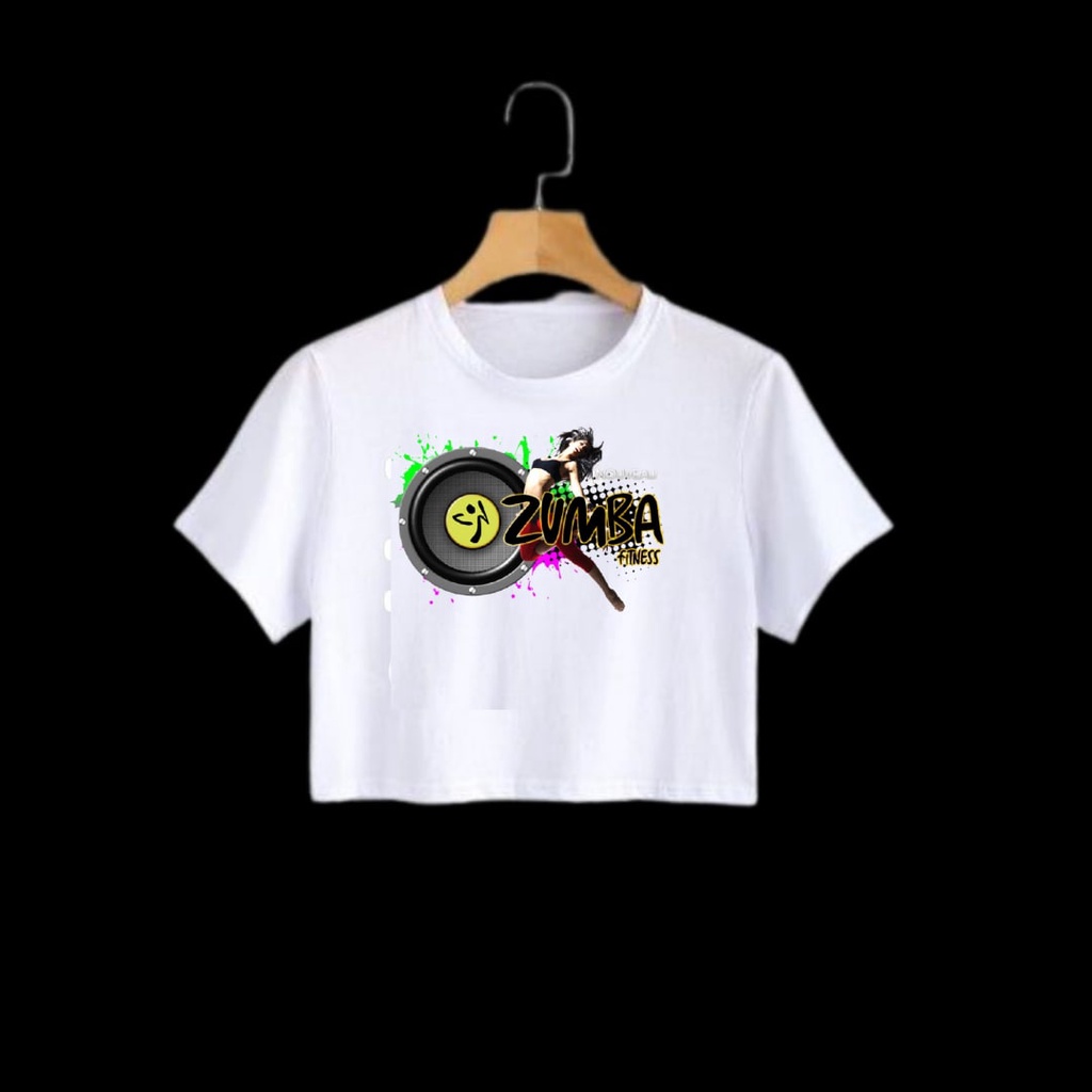 Clothing May - Kaos Cro Top Zumba Aerobic Kaos Senam Kaos Distro Croptop Atasan Krop Top Wanita Cewek Viral