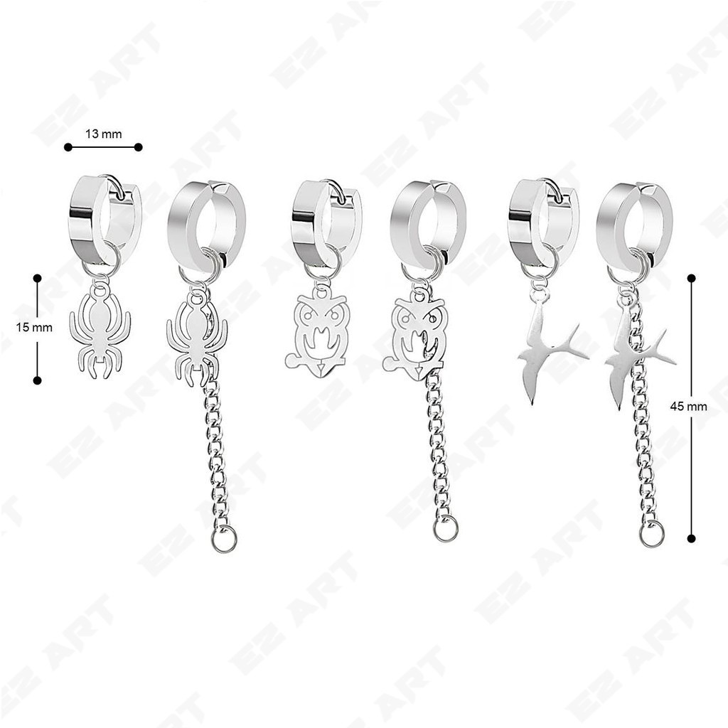 1Pc ANTING STAINLESS LABA-LABA (SPIDER), BURUNG HANTU (OWL), WALET (SWALLOW) PRIA WANITA JEPIT TUSUK