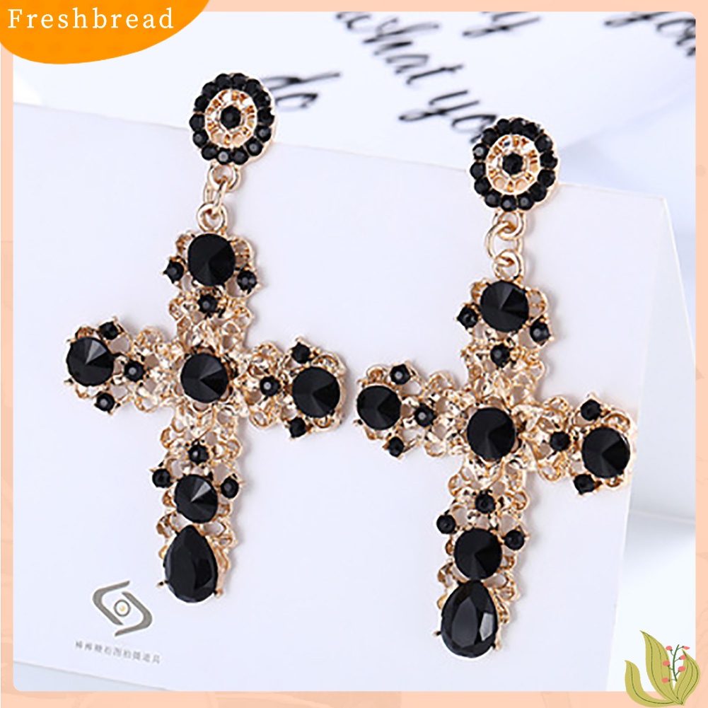 Terlaris Vintage Women Rhinestone Inlaid Hollow Cross Charm Earrings Party Jewelry Gift