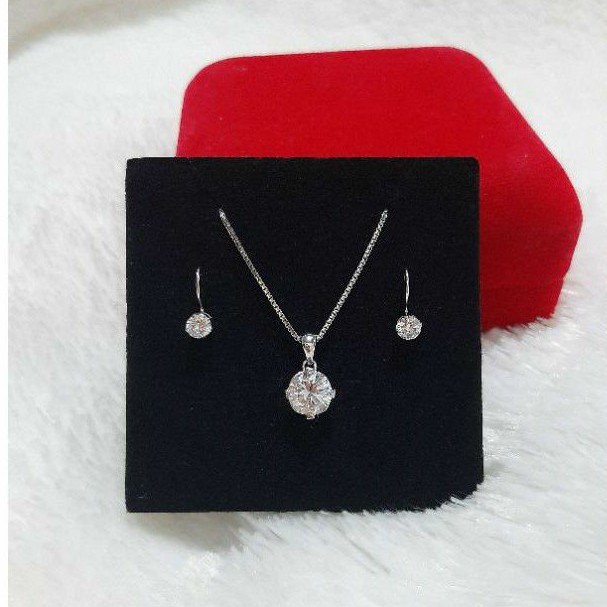 Perhiasan 1 Set Perak Asli 925 / Lapis Emas Putih - Anti Karat - Perhiasan Wanita