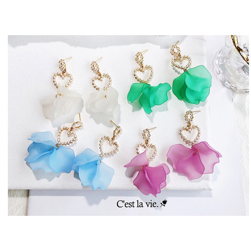 LRC Anting Tusuk Fashion Pearl Flower Hollow Love Earrings F4584XX