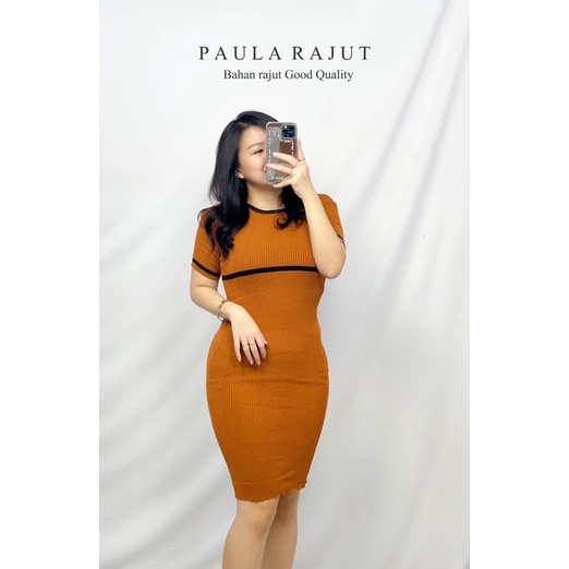 DRESS WANITA RAJUT CASUAL LENGAN PENDEK PAULA FASHION CEWEK KEKINIAN