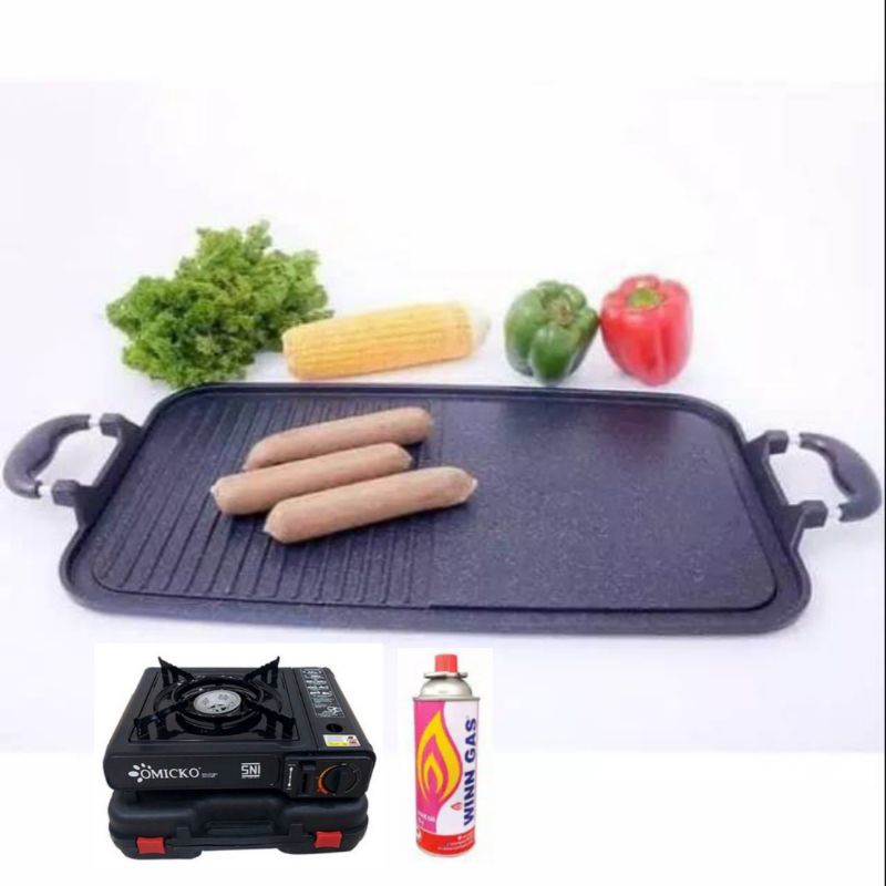 OMICKO KOMPOR PORTABLE Multi Grill Pan  , BBQ  ,  Bulgogi  , Happy Grill Pan, Alat Panggang Pemanggang