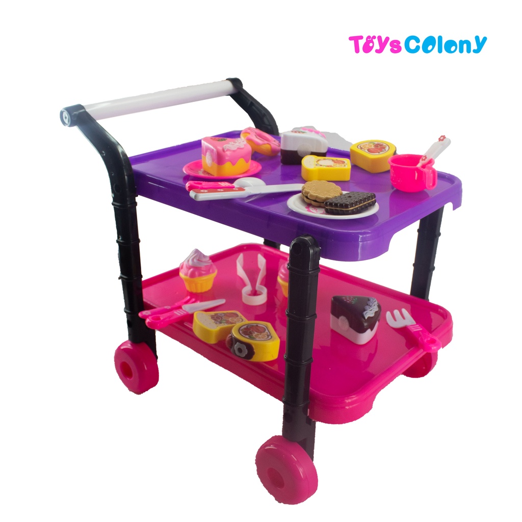 MAINAN ANAK TROLLEY CAKE DENGAN KUE LENGKAP TROLLEY BISA DI DORONG