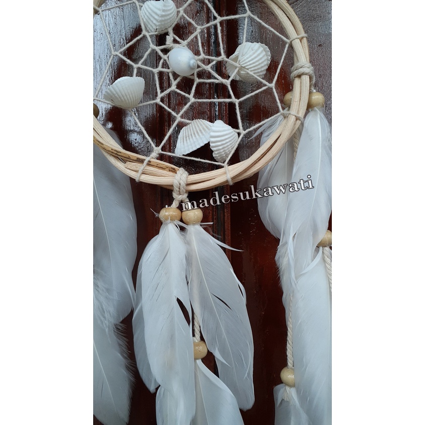 Dream catcher jaring kerang lingkar rotan 12cm hiasan dekorasi gantungan