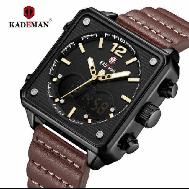 Jam tangan cowok Kademan K9038G dual time original tahan air