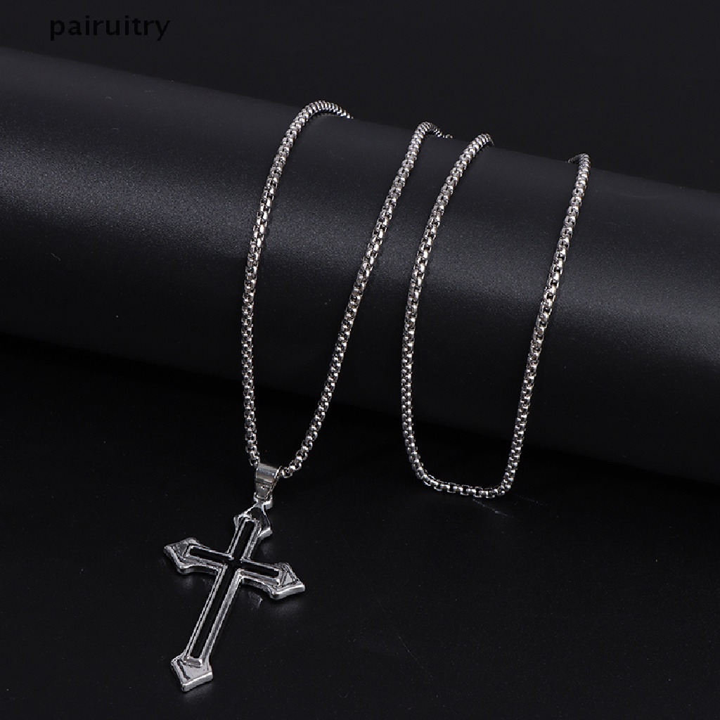 Kalung Liontin Salib Yesus Bahan Titanium Steel Gaya Hip Hop