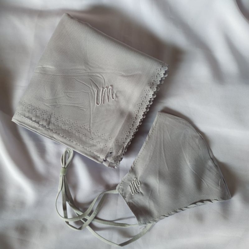 Jilbab umama voal miracle plain masker LC bordir UM lasercut grosir promo random ecer-UM~Silver