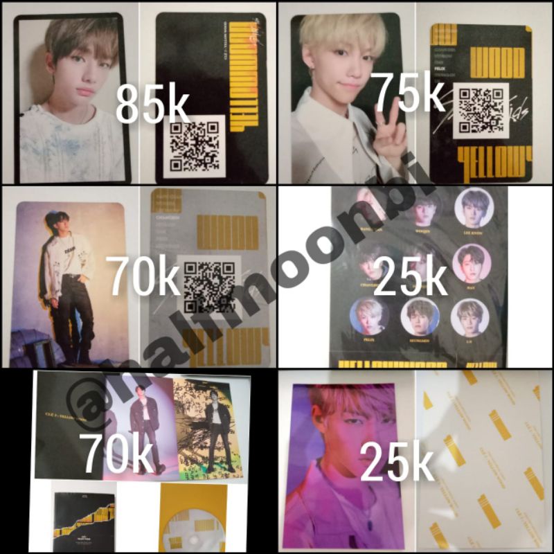 [UNSEALED] STRAY KIDS YELLOW WOOD : pc hyunjin, pc felix, pc changbin, sticker, album only, postcard