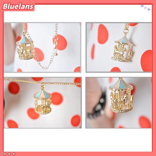 Bluelans Sweet Enamel Carousel Merry Go Round Horse Charm Pendant Sweater Chain Necklace