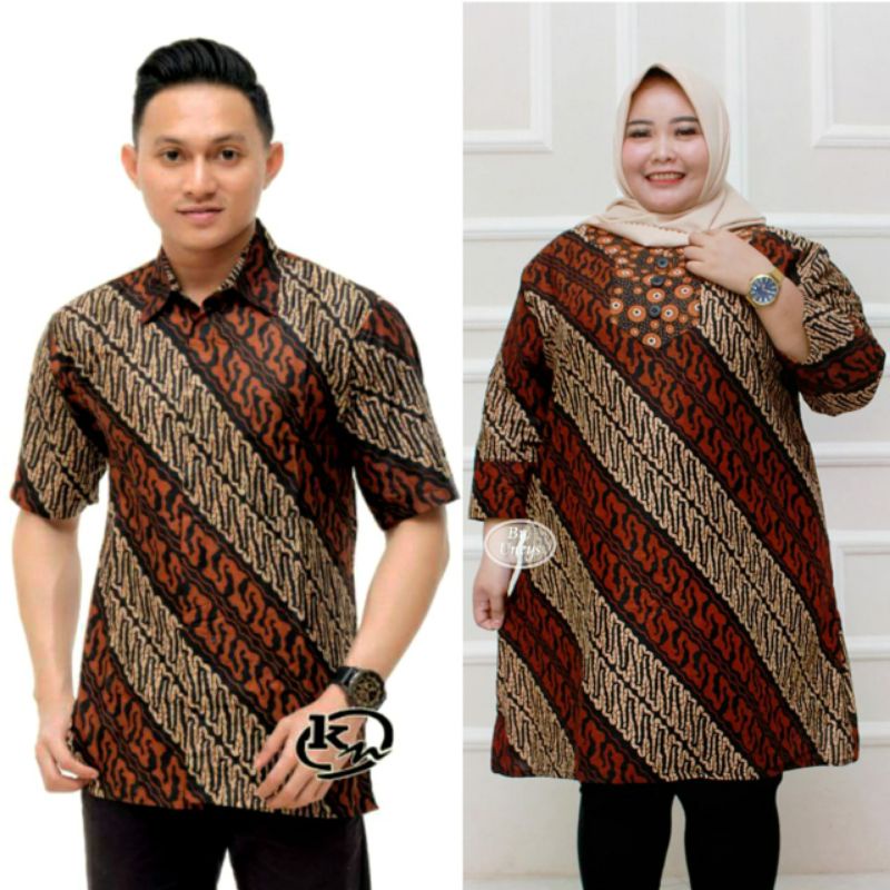 COUPLE BATIK SOGAN SARIMBIT BAJU PASANGAN TUNIK JUMBO L 120 130 140 READY M L XL XXL 3L 4L 5L XXXXXL