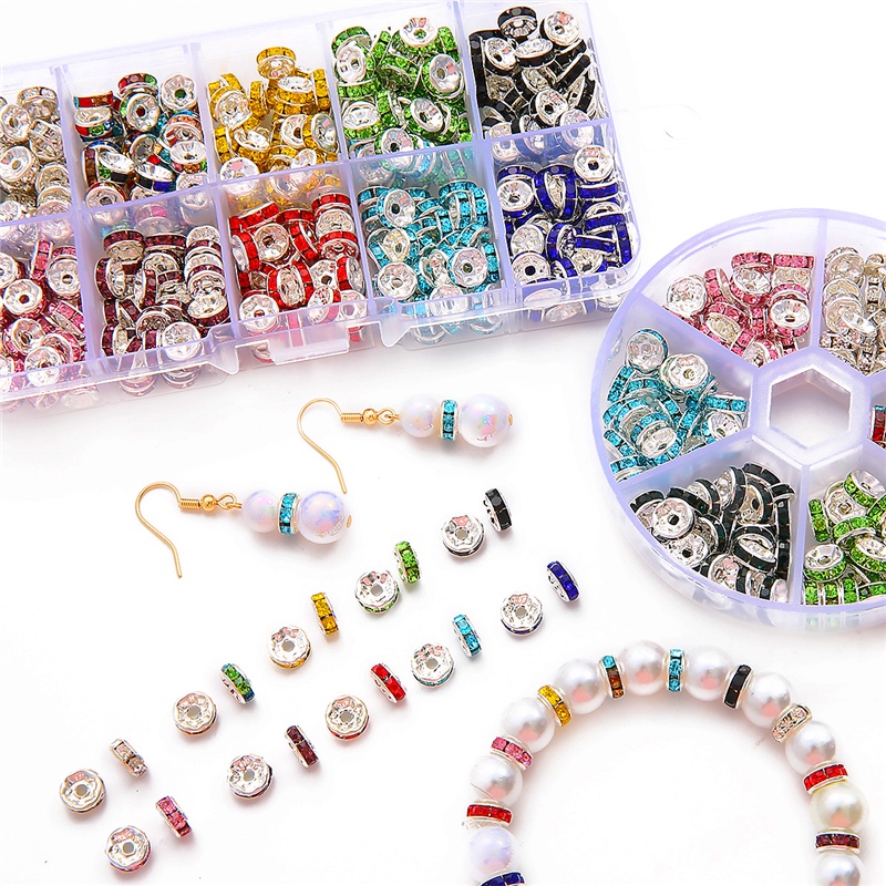 180/400 pcs Multicolor Logam Kristal Berlian Imitasi Longgar Spacer Beads Kit Gelang Kalung Anting-Anting DIY Perhiasan Membuat Aksesoris