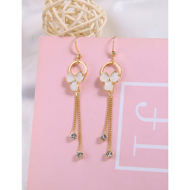 LRC Anting Gantung Fashion Gold Geometric Drop Glaze Flower Tassel Earrings D17350