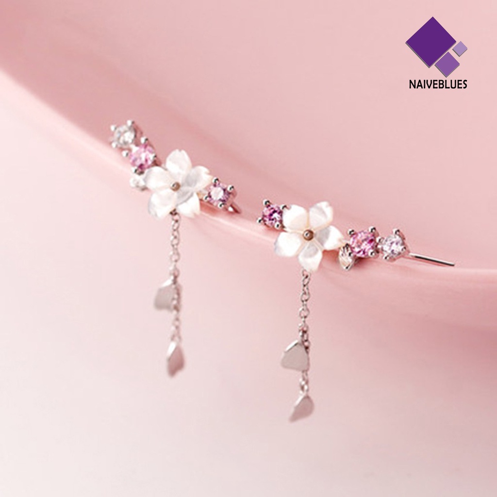 1 Pasang Anting Kait Gantung Bentuk Hati Cherry Blossom Bahan Alloy Aksen Berlian Imitasi