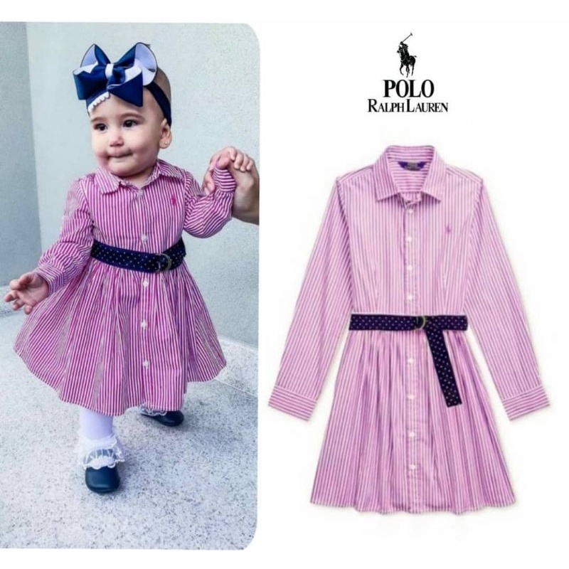 Polo Ralph Laure* - Dress Anak Bayi | Size 18, 24 bulan-Fuschia Stripes (D)*