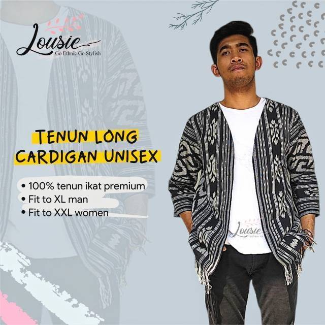 Cardigan Unisex Pria Wanita Cowok Cewek lengan bahan Tenun ikat Jepara motif Sumba NTT