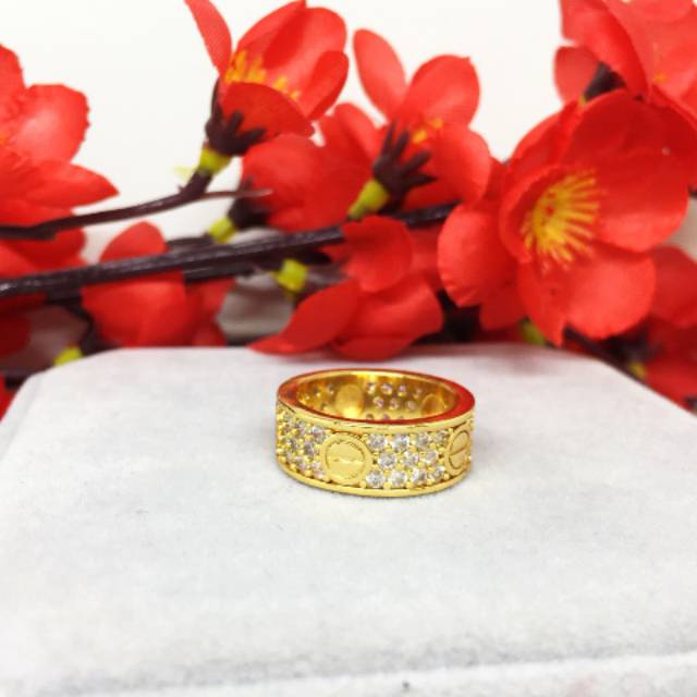 Cincin Xuping Lebar Batu Putih Gold Lapis Emas - BR494