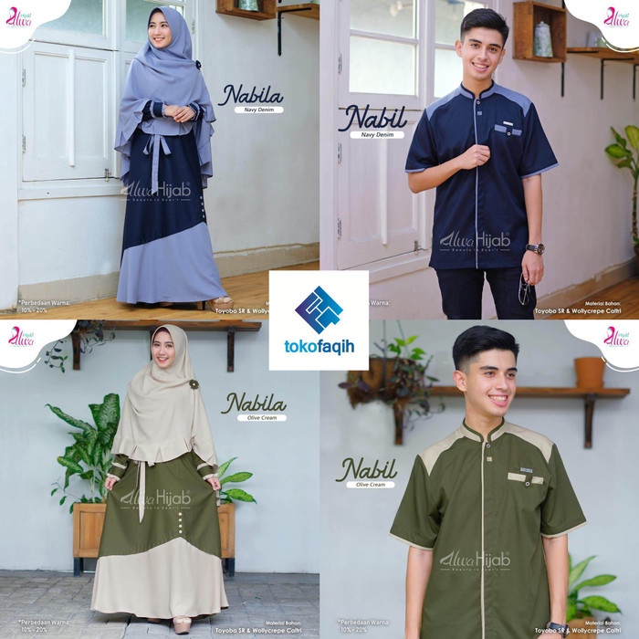 Set-Family-Muslim-Busana- Couple Koko Nabil Dan Set Gamis Nabila By Alwa Hijab - Gamis Navy, S
