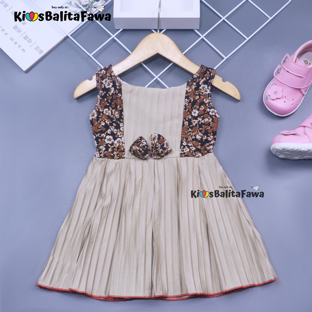 Dress Riani uk 1-2 Tahun / Dres Yukensi Anak Perempuan Baju Tanktop Pakaian Plisket Gaun Import