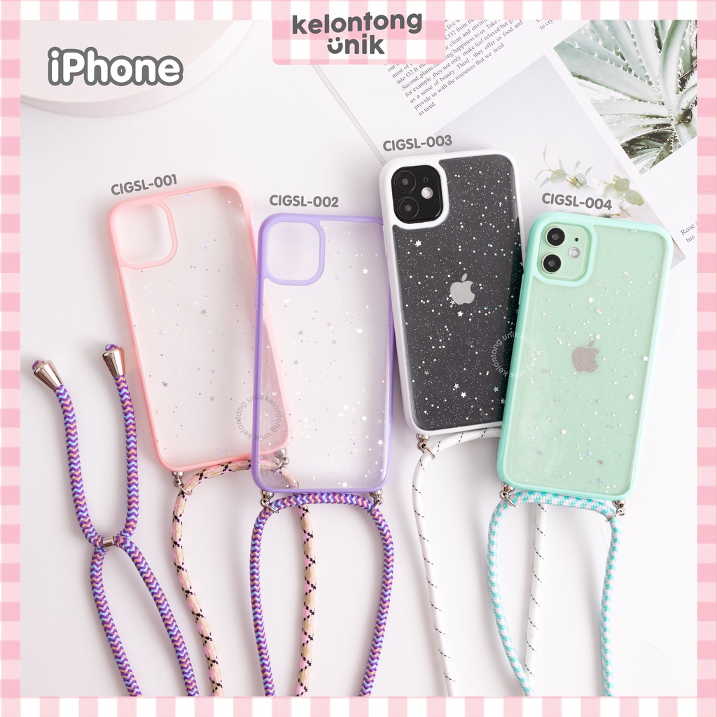 (Seri 2) For iPhone - Star Light Glitter Lanyard Case/ Sling Case Tali