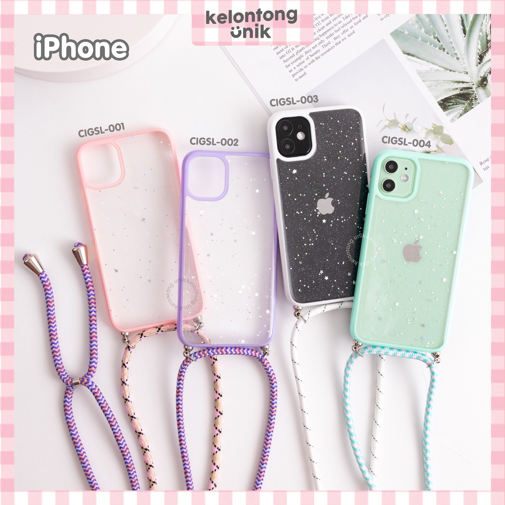 (Seri 1) For iPhone - Star Light Glitter Lanyard Case/ Sling Case Tali