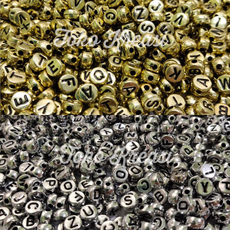 (Per Gram) Manik / Mote Gold - Silver bulat huruf / abjad / alphabet