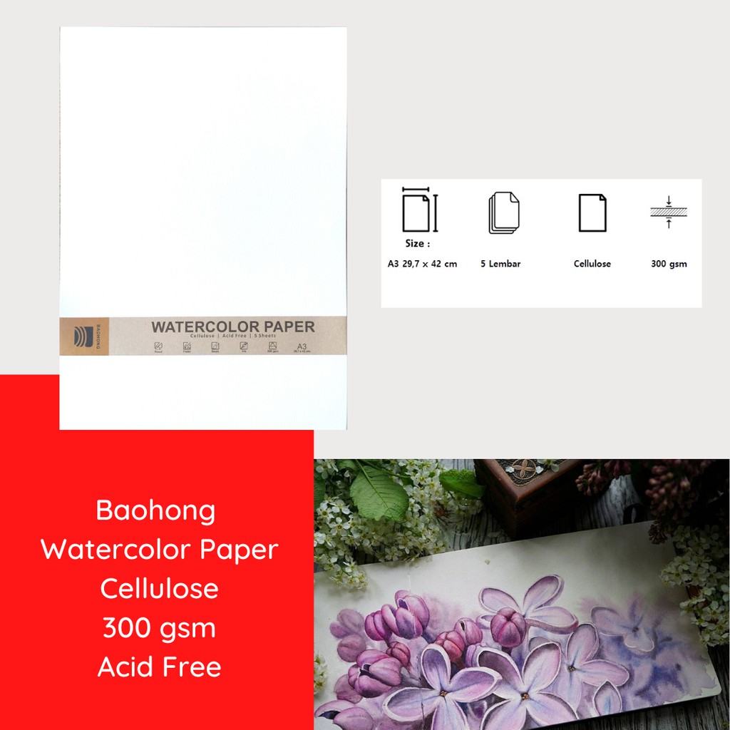 Watercolor Paper Baohong 300gsm Cellulose A3
