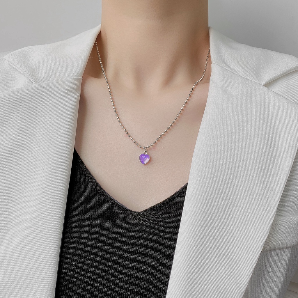 Gaya Korea niche desain purple heart kalung wanita fashion sederhana bola bead rantai trendi Keren H